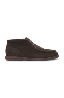 Desert Boots aus Veloursleder mit Naht-Details, Dunkelbraun
