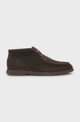 Suede desert boots with stitching details, Dark Brown