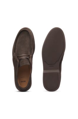 Desert Boots aus Veloursleder mit Naht-Details, Dunkelbraun