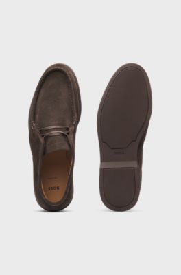 Suede desert boots with stitching details, Dark Brown