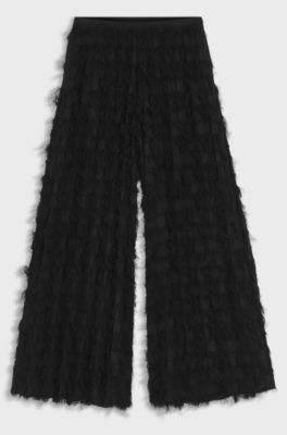 Wide-leg trousers in feathery jacquard, Black