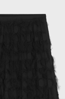 Pantaloni a gamba larga in jacquard con piume, Nero