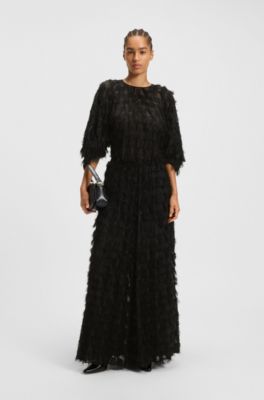 Wide-leg trousers in feathery jacquard, Black
