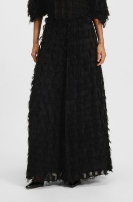 Wide-leg trousers in feathery jacquard, Black