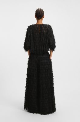 Wide-leg trousers in feathery jacquard, Black