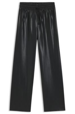 Relaxed-fit wide-leg trousers in striped faux leather, Black