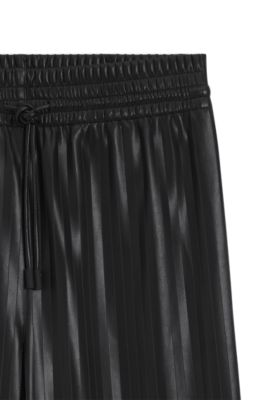Relaxed-fit wide-leg trousers in striped faux leather, Black