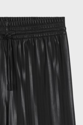 Relaxed-fit wide-leg trousers in striped faux leather, Black