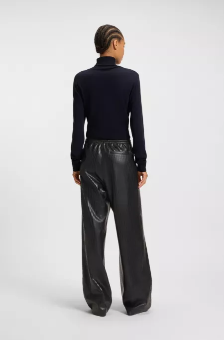 Relaxed-fit wide-leg trousers in striped faux leather
