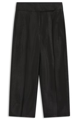 Regular-fit trousers with cropped, wide leg, Black