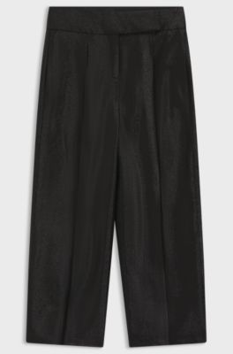 レギュラーフィットパンツ クロップド ワイドレッグ, ブラック