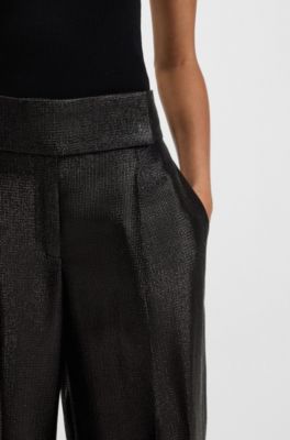 Regular-fit trousers with cropped, wide leg, Black