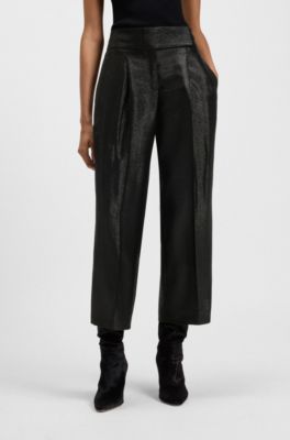 Regular-fit trousers with cropped, wide leg, Black