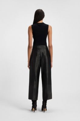 Regular-Fit Cropped-Hose mit weitem Beinverlauf, Schwarz