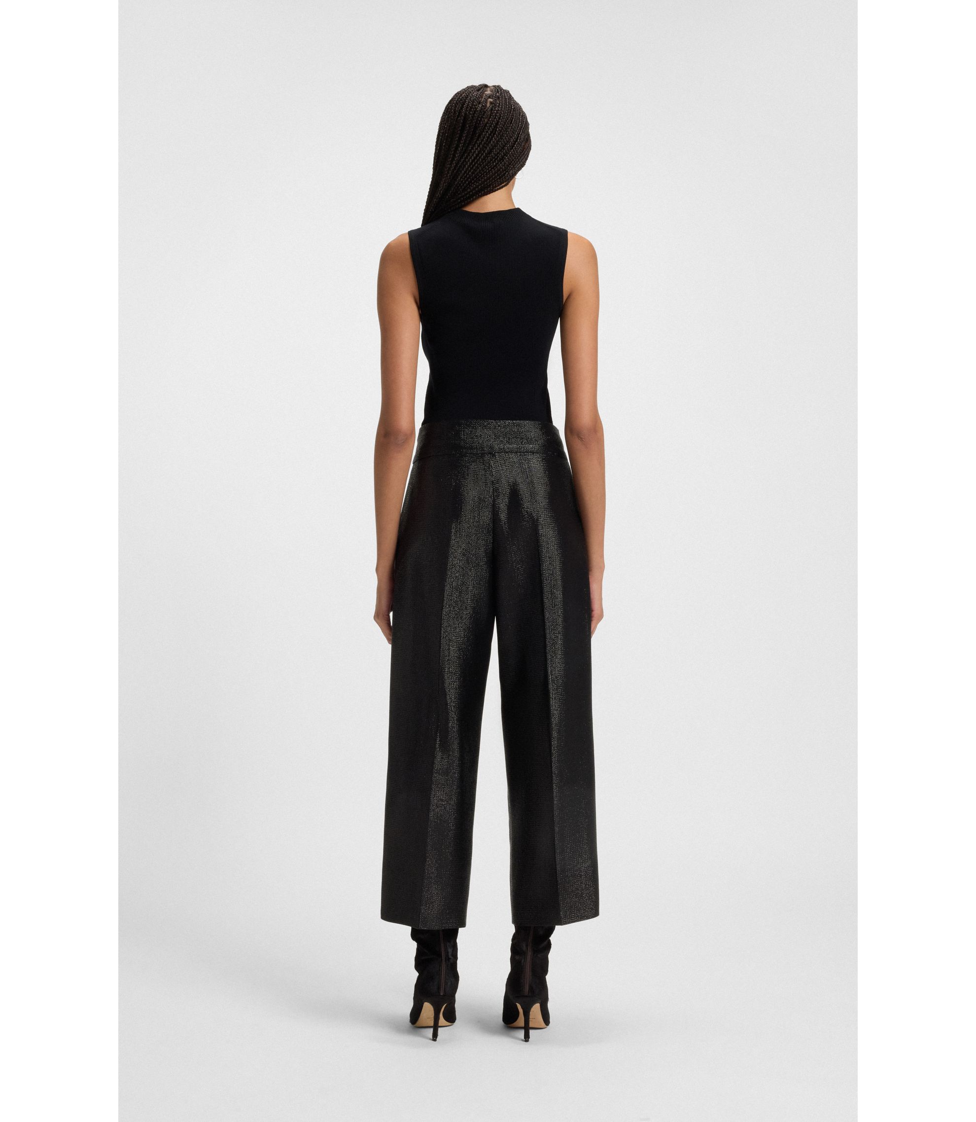 BOSS - Regular-fit trousers with cropped, wide leg - Black display picture 1