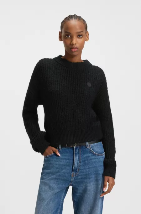 Relaxed-fit knitted sweater with Happy HUGO badge