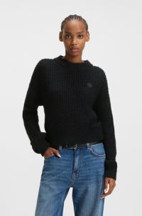 Jersey de punto relaxed fit con insignia Happy HUGO, Negro