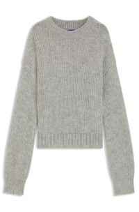 Relaxed-fit knitted sweater with Happy HUGO badge, Light Grey