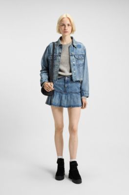 Relaxed-fit knitted sweater with Happy HUGO badge, Light Grey