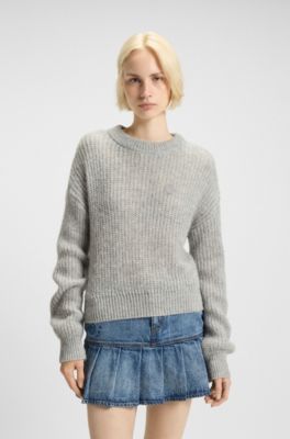 Relaxed-fit knitted sweater with Happy HUGO badge, Light Grey