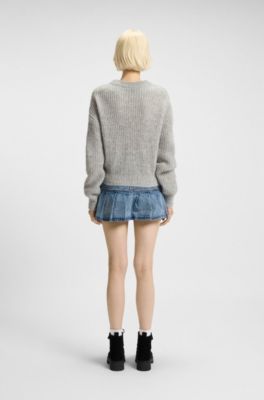 Relaxed-fit knitted sweater with Happy HUGO badge, Light Grey