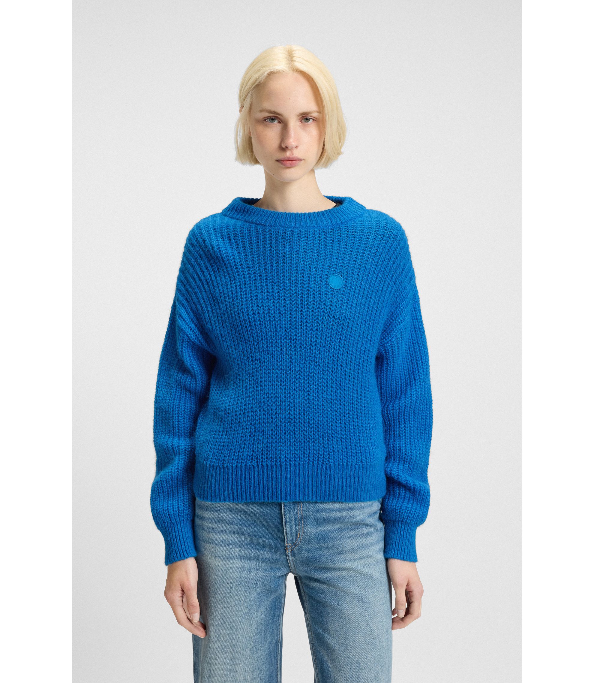 Relaxed-Fit Strickpullover mit Happy HUGO Aufnäher