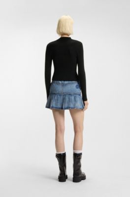 Ribbed cardigan with logo-puller zip, Black