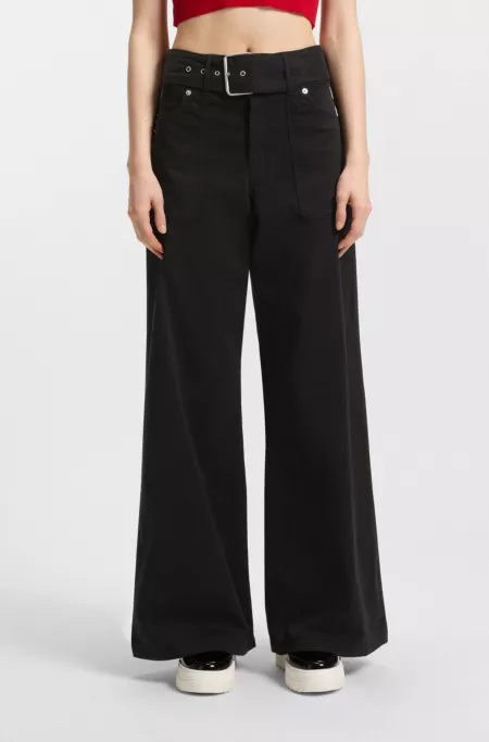 Belted wide-leg trousers in stretch-cotton satin
