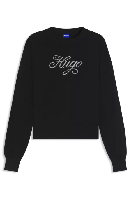 Relaxed-fit knitted sweater with metallised-yarn logo