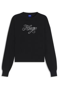 Relaxed-fit knitted sweater with metallised-yarn logo, Black