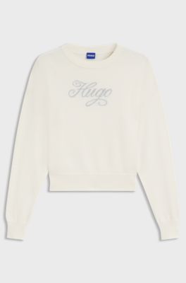 Jersey de punto relaxed fit con logotipo de hilo metalizado, Blanco