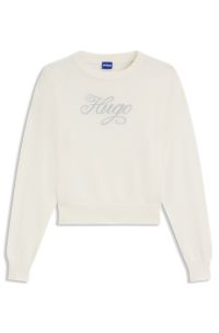 Relaxed-fit knitted sweater with metallised-yarn logo, White