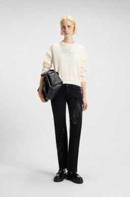 Maglione relaxed fit con logo in filato metallizzato, Bianco