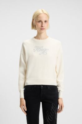 Jersey de punto relaxed fit con logotipo de hilo metalizado, Blanco