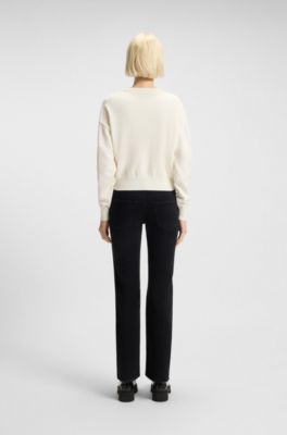 Maglione relaxed fit con logo in filato metallizzato, Bianco