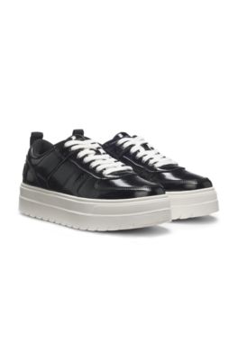 Platform trainers in patent faux leather, Black