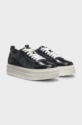 Platform trainers in patent faux leather, Black