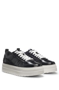 Platform trainers in patent faux leather, Black