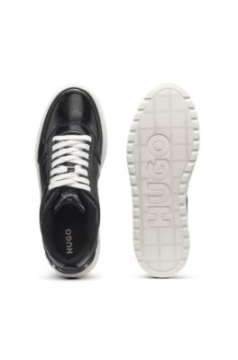 Platform trainers in patent faux leather, Black