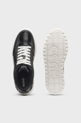 Platform trainers in patent faux leather, Black