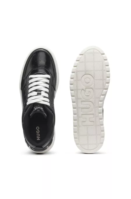 Platform trainers in patent faux leather