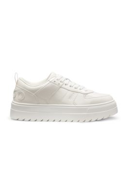 Platform trainers in patent faux leather, White