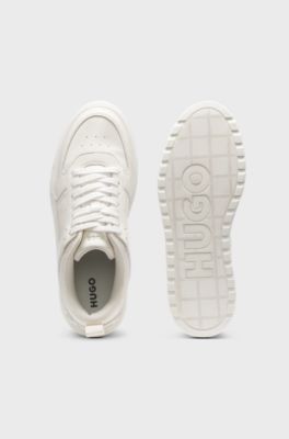 Platform trainers in patent faux leather, Natural