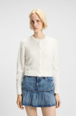 Cardigan Relaxed en fil effet fourrure, Blanc