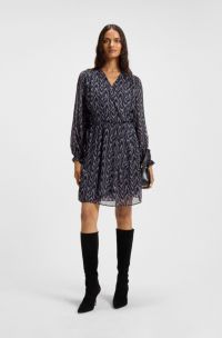 Printed-crepe dress with smocking, Patterned