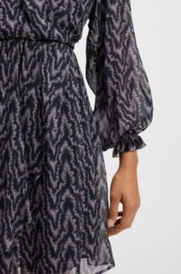 Printed-crepe dress with smocking, Patterned