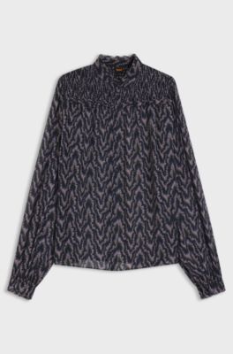 Regular-fit blouse in printed crepe Georgette, Patterned