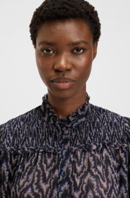 Regular-Fit Bluse aus bedrucktem Krepp-Georgette, Gemustert