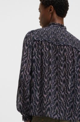 Regular-fit blouse in printed crepe Georgette, Patterned