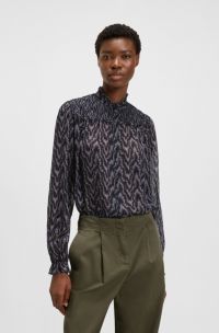 Regular-fit blouse in printed crepe Georgette, Patterned